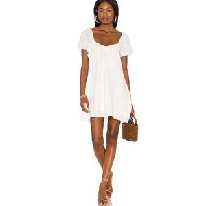 Camila Coelho Malia White Puff Sleeve Square Neck Tie Front Mini Dress Sz XS EUC